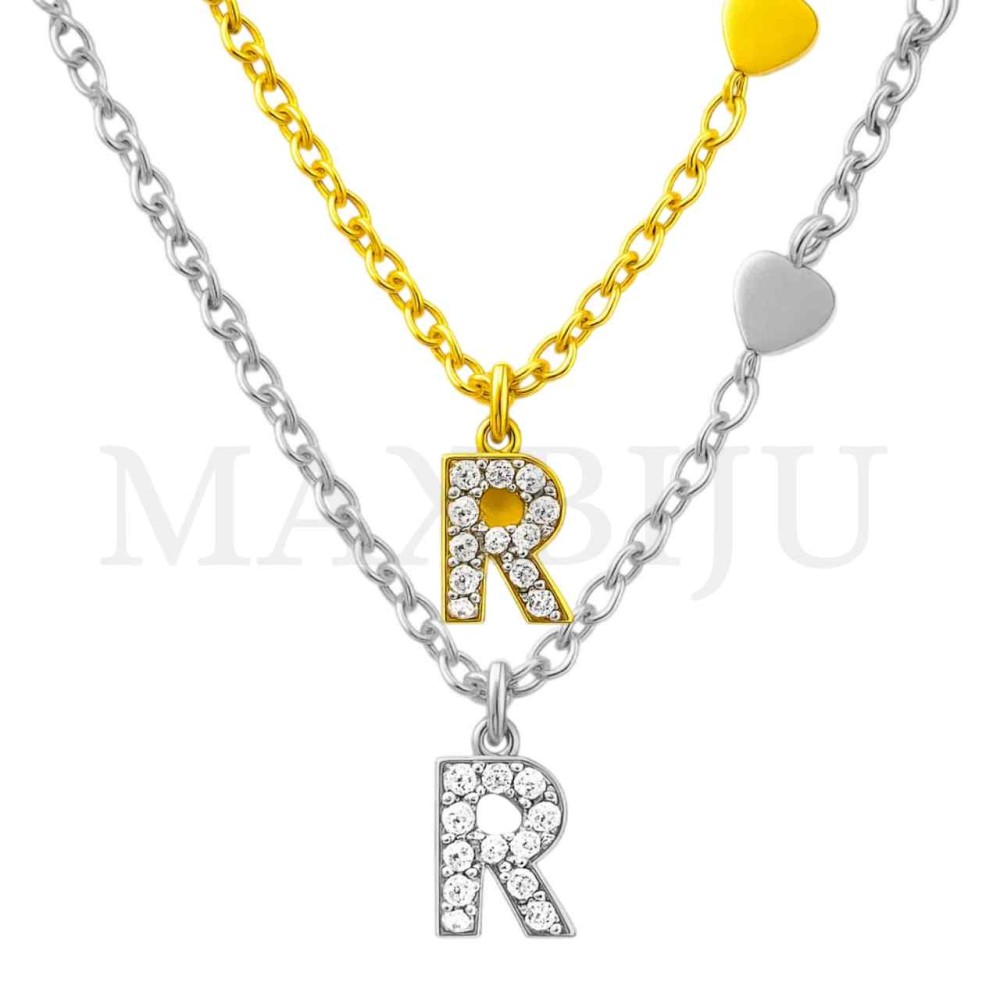 Stainless Steel necklace Letter Pendant  "R" 4x6mm
(45cm)