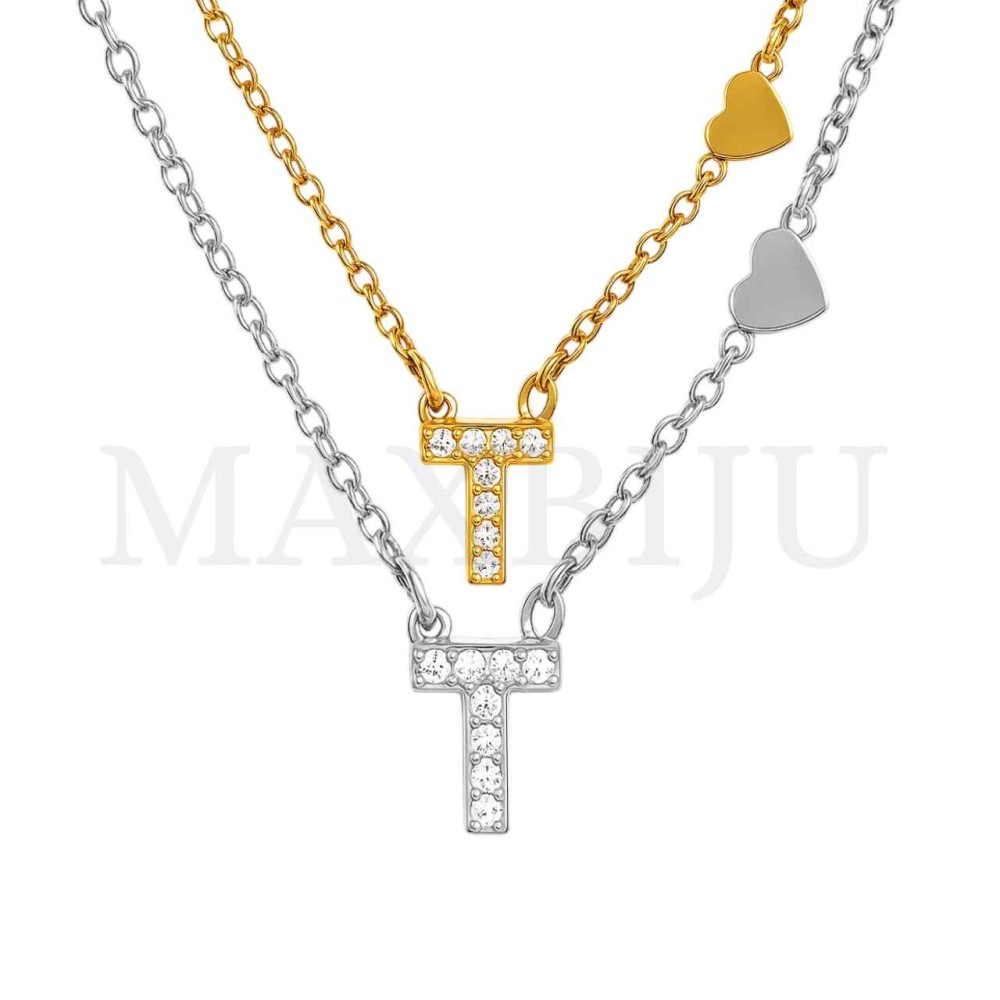 Stainless Steel necklace Letter Pendant  "T" 4x6mm
(45cm)