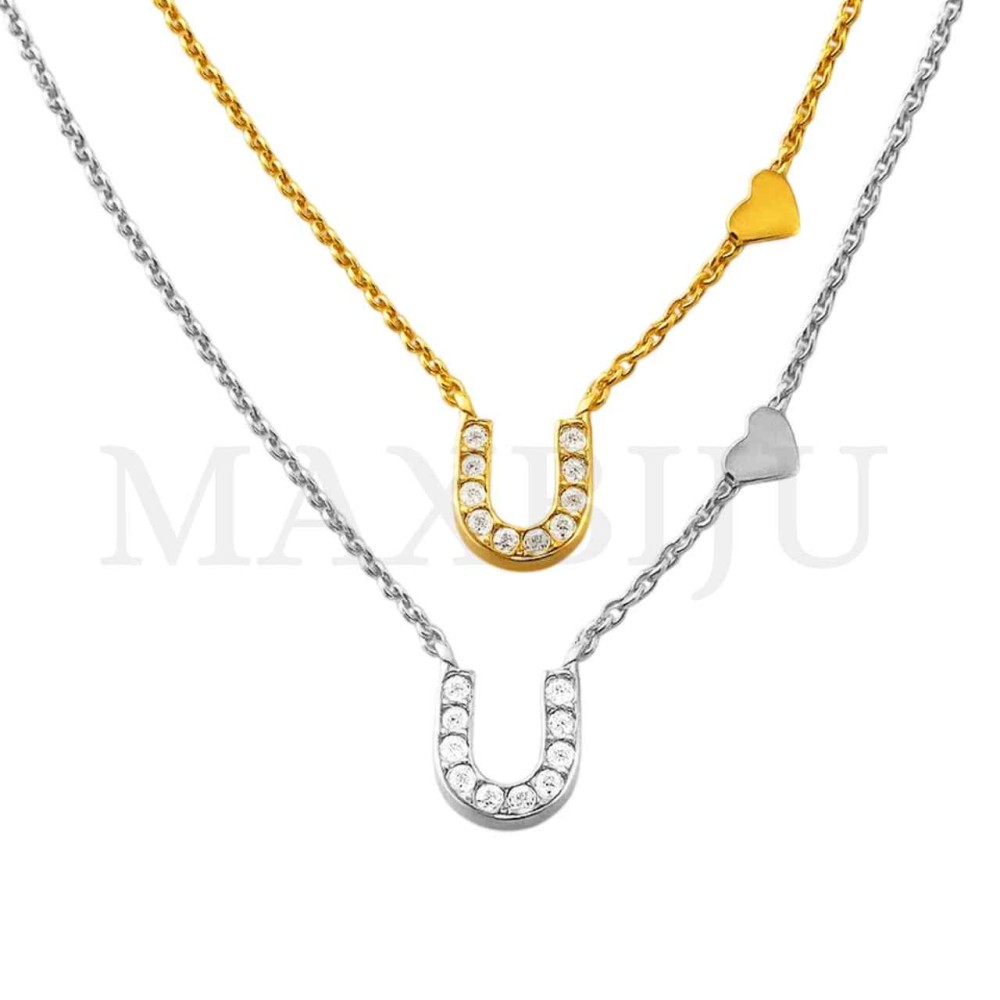 Stainless Steel necklace Letter Pendant  "U" 4x6mm
(45cm)