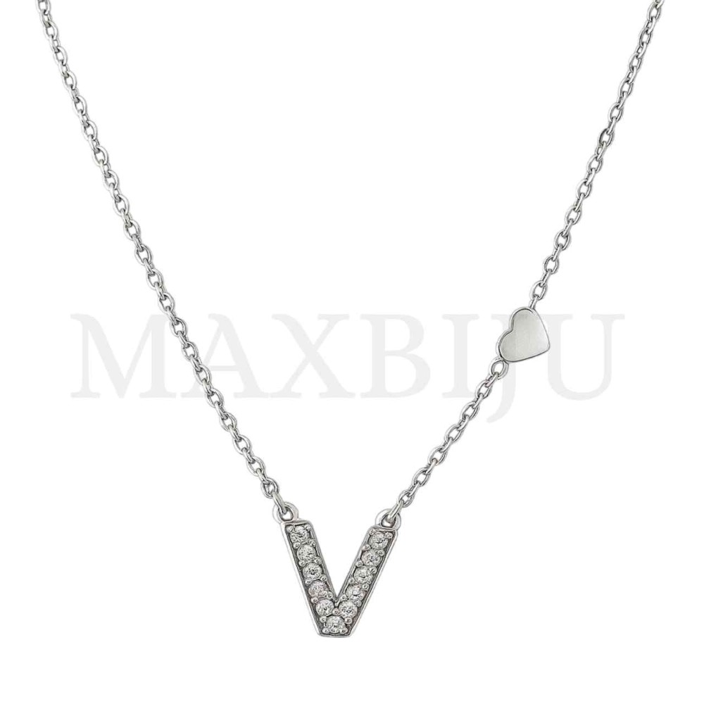 Stainless Steel necklace Letter Pendant  "V" 4x6mm
(45cm)