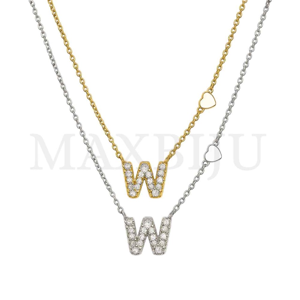 Stainless Steel necklace Letter Pendant  "W" 4x6mm
(45cm)
