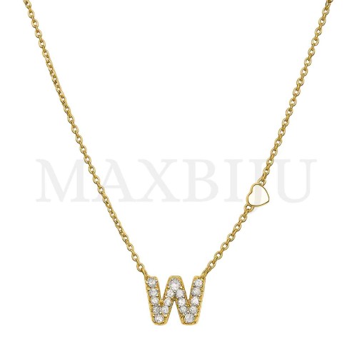 Stainless Steel necklace Letter Pendant  "W" 4x6mm
(45cm)