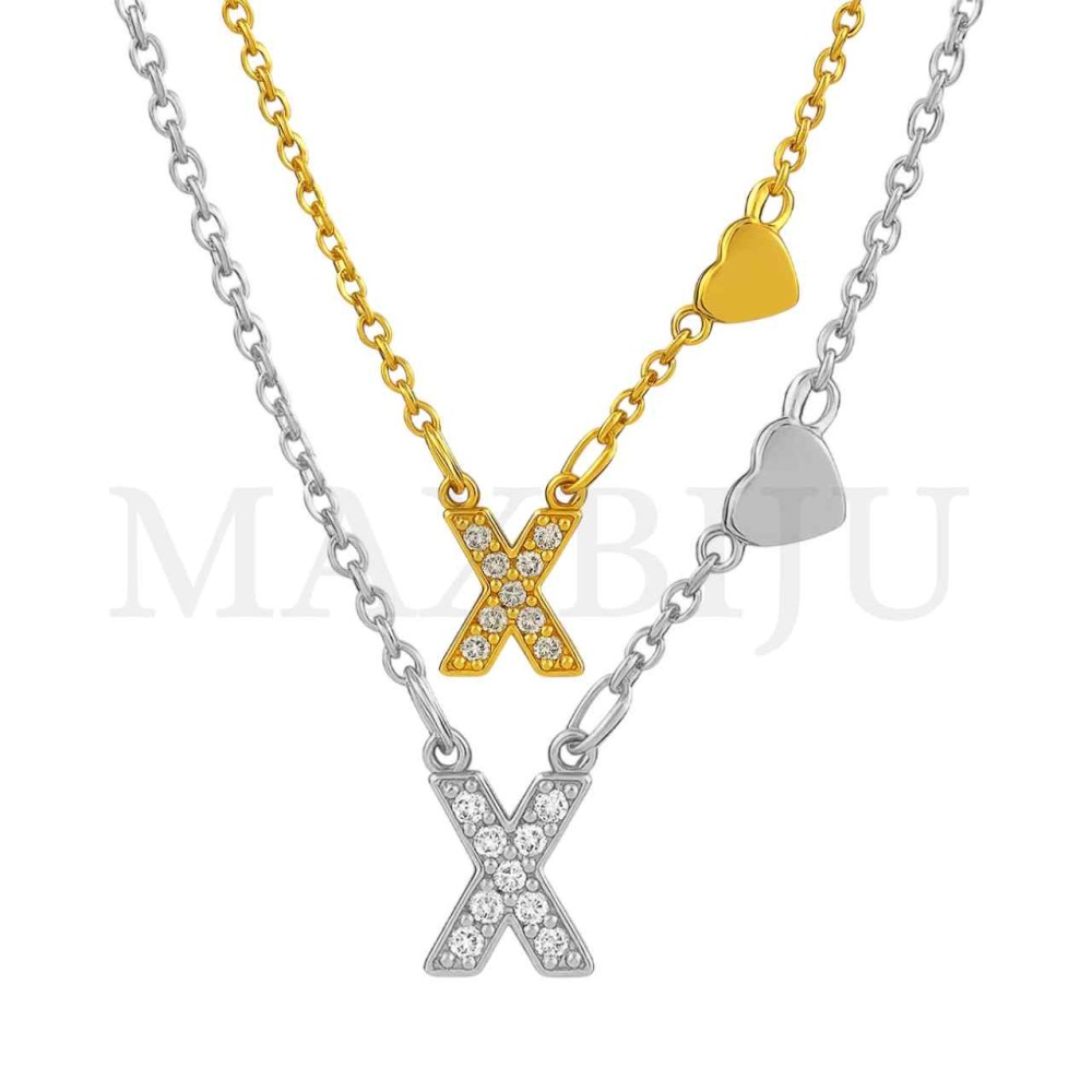 Stainless Steel necklace Letter Pendant  "X" 4x6mm
(45cm)