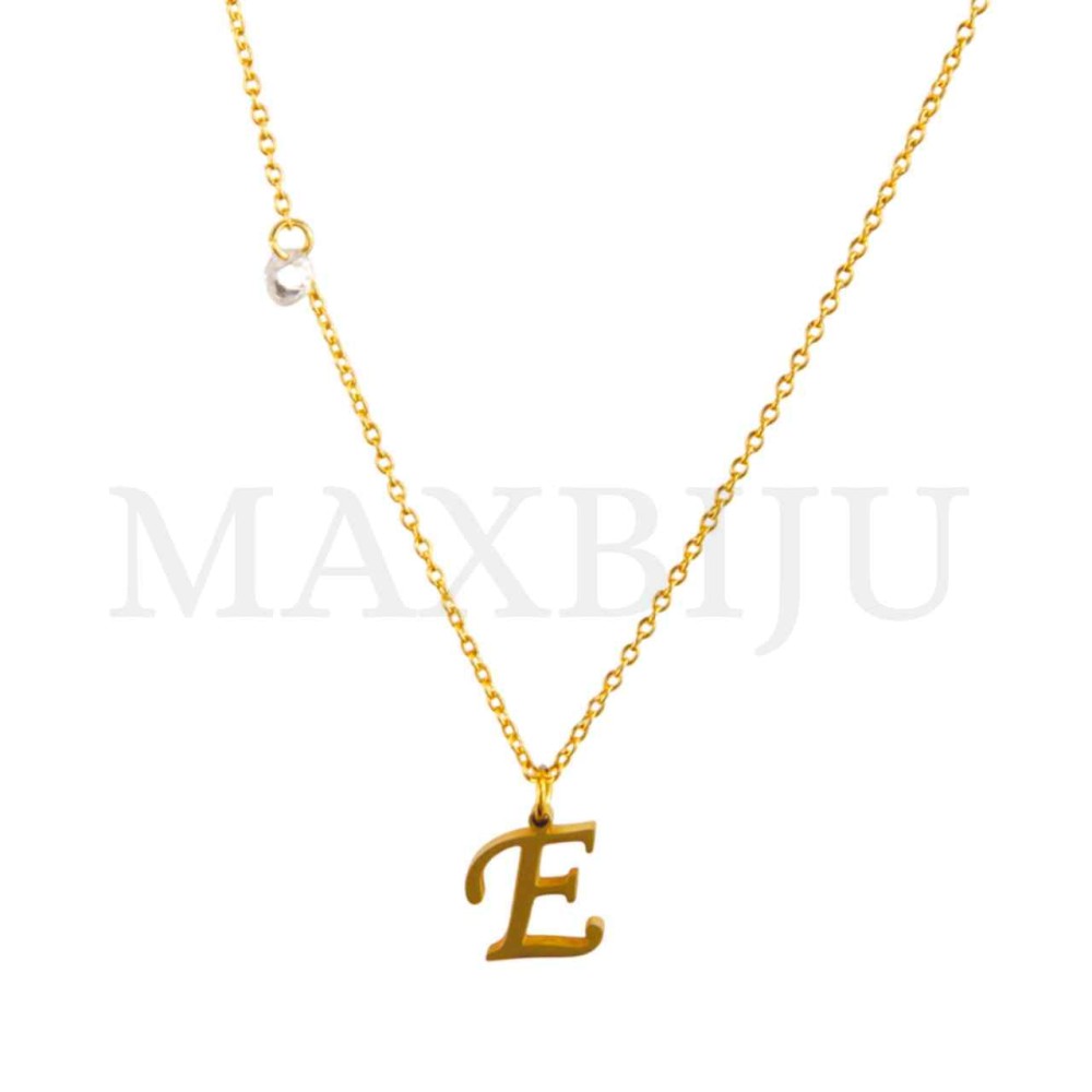 Stainless Steel necklace Letter Pendant  "E" 10x11mm
(40cm)