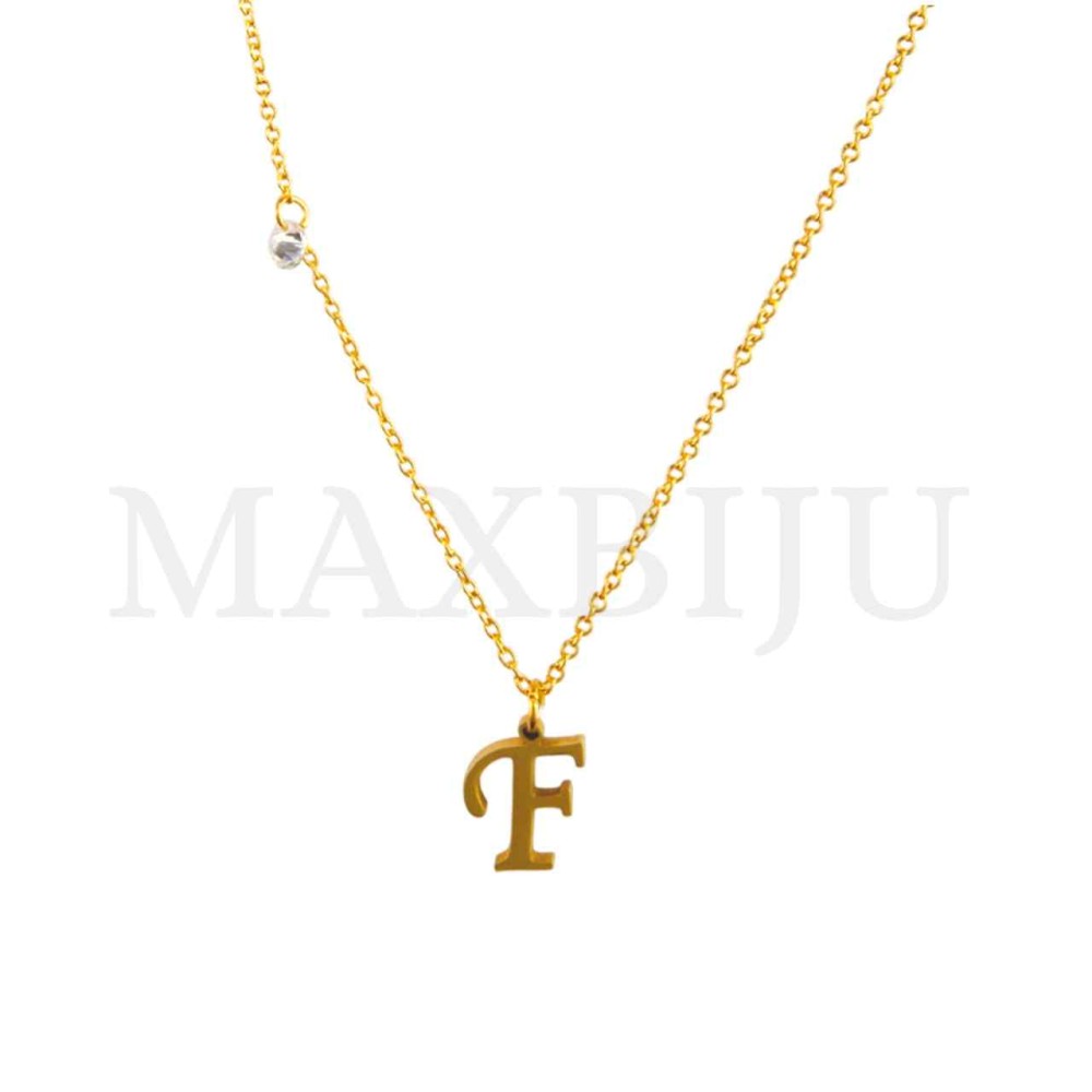 Stainless Steel necklace Letter Pendant  "F" 8x10mm
(40cm)