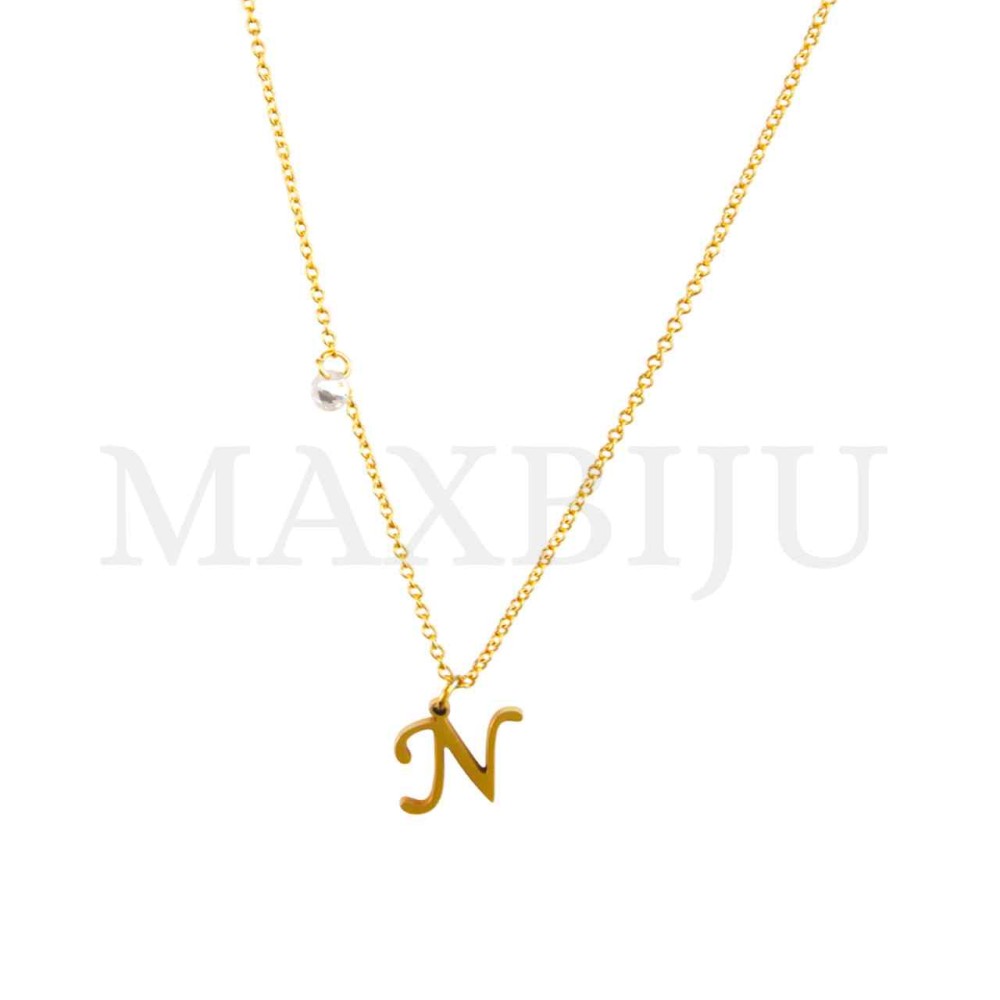 Stainless Steel necklace Letter Pendant  "N" 11x10mm
(40cm)