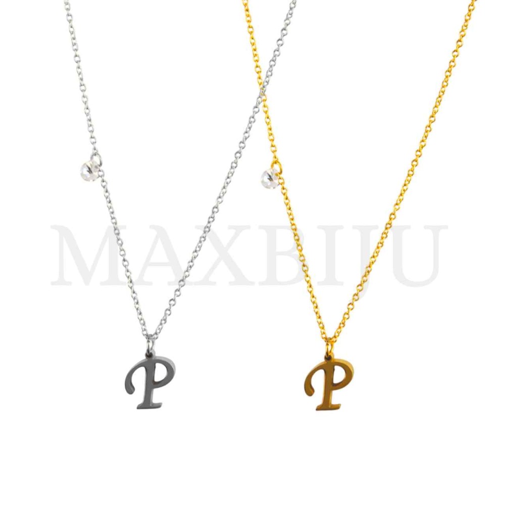 Stainless Steel necklace Letter Pendant  "P" 9x11mm
(40cm)