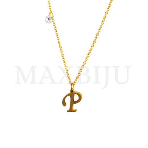 Stainless Steel necklace Letter Pendant  "P" 9x11mm
(40cm)
