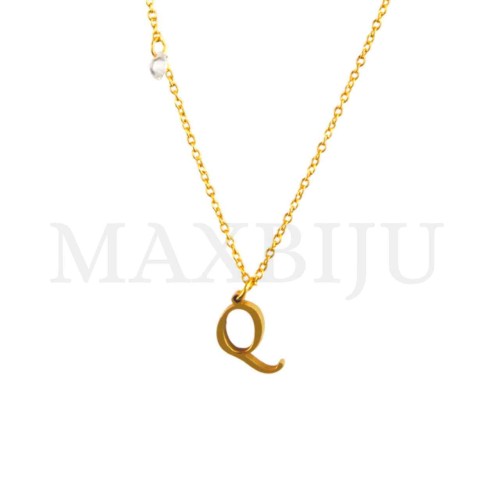 Stainless Steel necklace Letter Pendant  "Q" 10x11mm
(40cm)