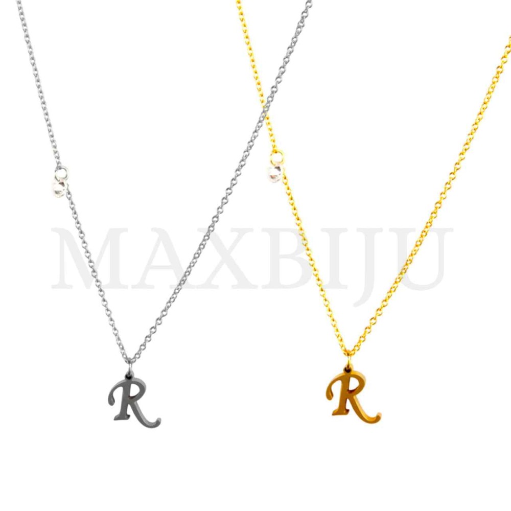 Stainless Steel necklace Letter Pendant  "R" 15x10mm
(40cm)
