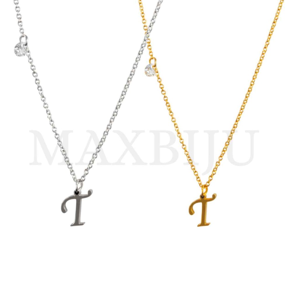 Stainless Steel necklace Letter Pendant  "T" 9x11mm
(40cm)