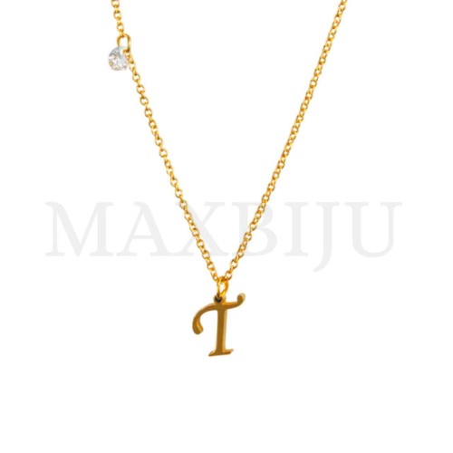 Stainless Steel necklace Letter Pendant  "T" 9x11mm
(40cm)