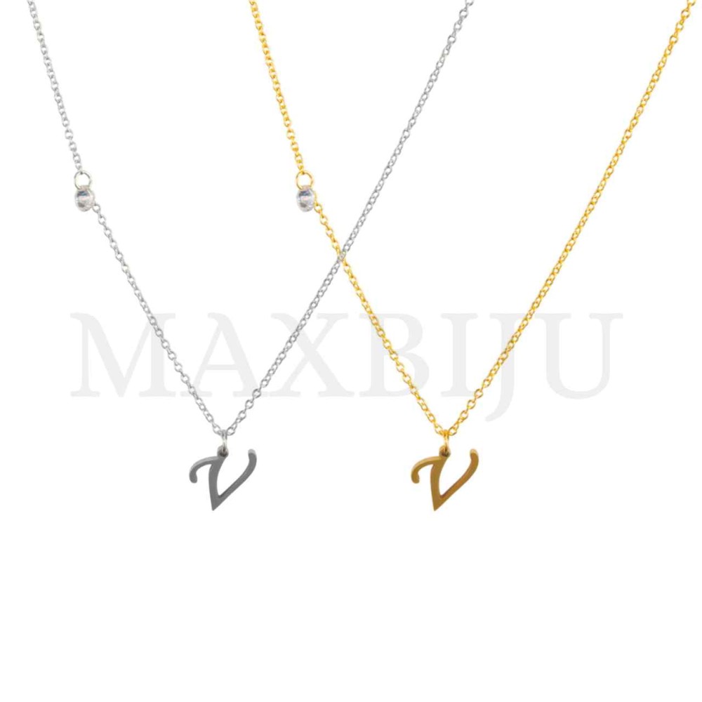Stainless Steel necklace Letter Pendant  "V" 9x11mm
(40cm)