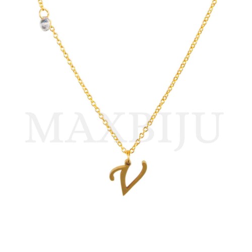 Stainless Steel necklace Letter Pendant  "V" 9x11mm
(40cm)