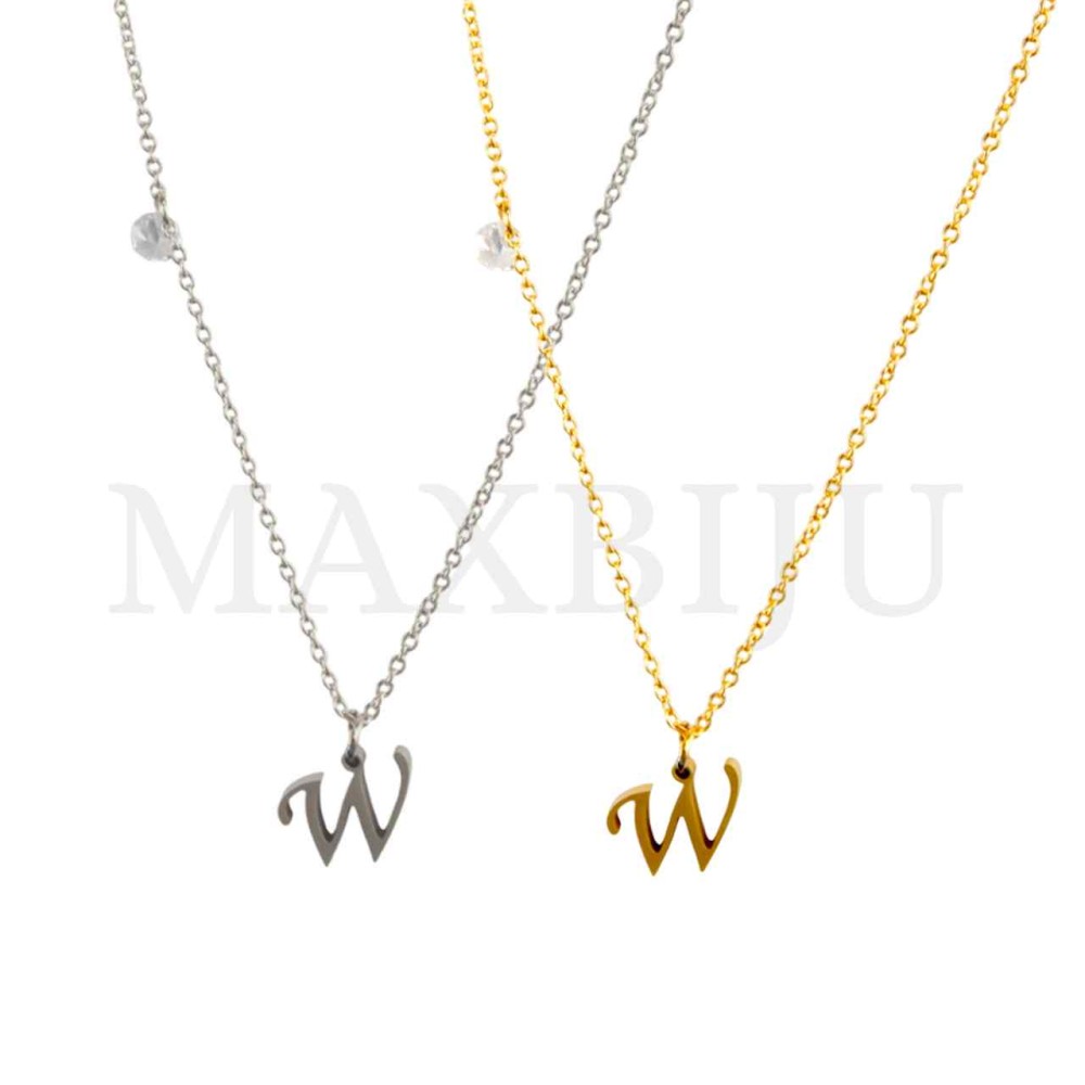 Stainless Steel necklace Letter Pendant  "W" 13x10mm
(40cm)