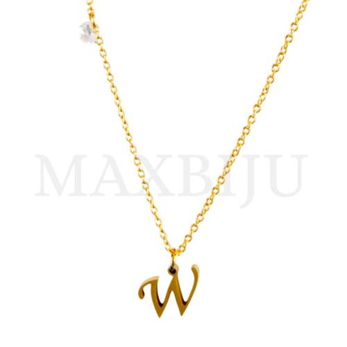 Stainless Steel necklace Letter Pendant  "W" 13x10mm
(40cm)