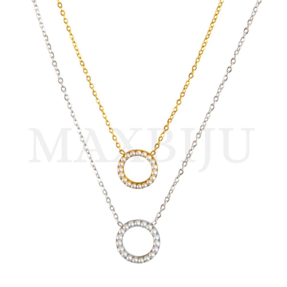 Stainless Steel necklace Circle With Pearls Pendant 14x14mm
(40cm)