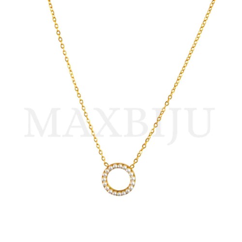 Stainless Steel necklace Circle With Pearls Pendant 14x14mm
(40cm)