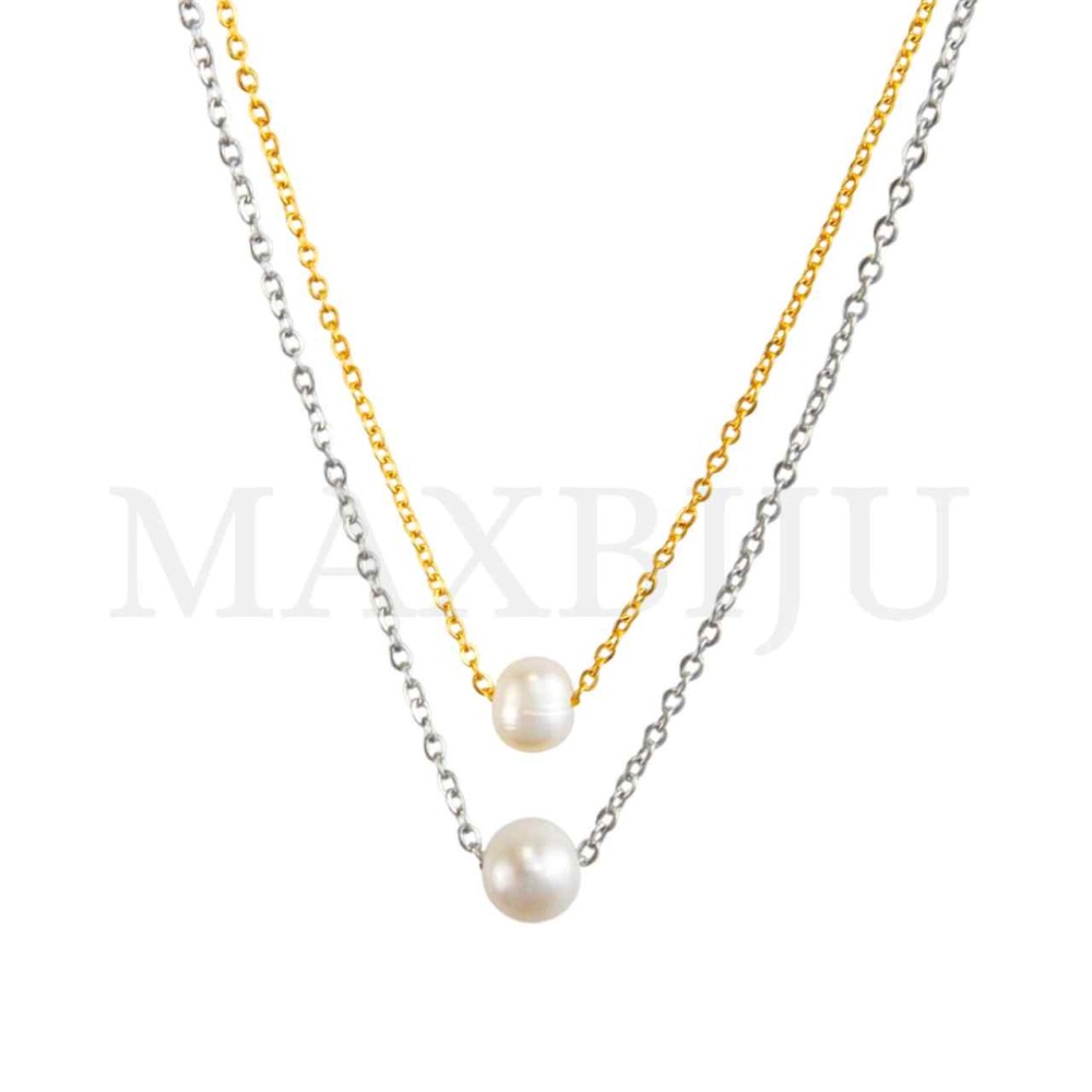 Stainless Steel necklace Pearl Pendant 8x8mm
(40cm)