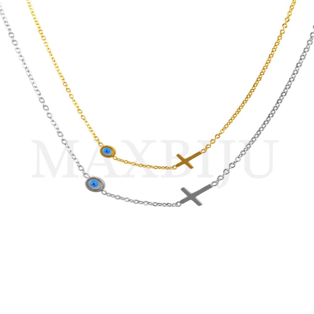 Stainless Steel necklace Cross With Greek Eye Pendant 7x10mm
(40cm)