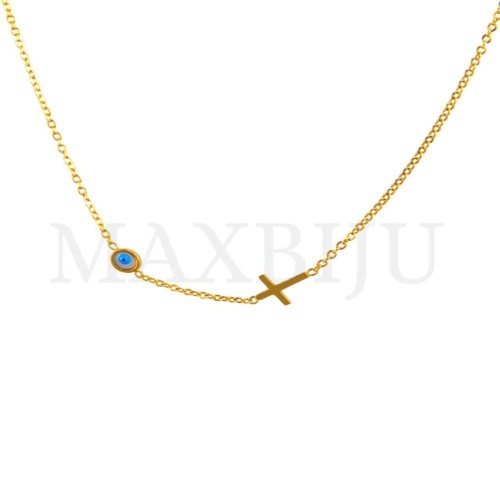 Stainless Steel necklace Cross With Greek Eye Pendant 7x10mm
(40cm)