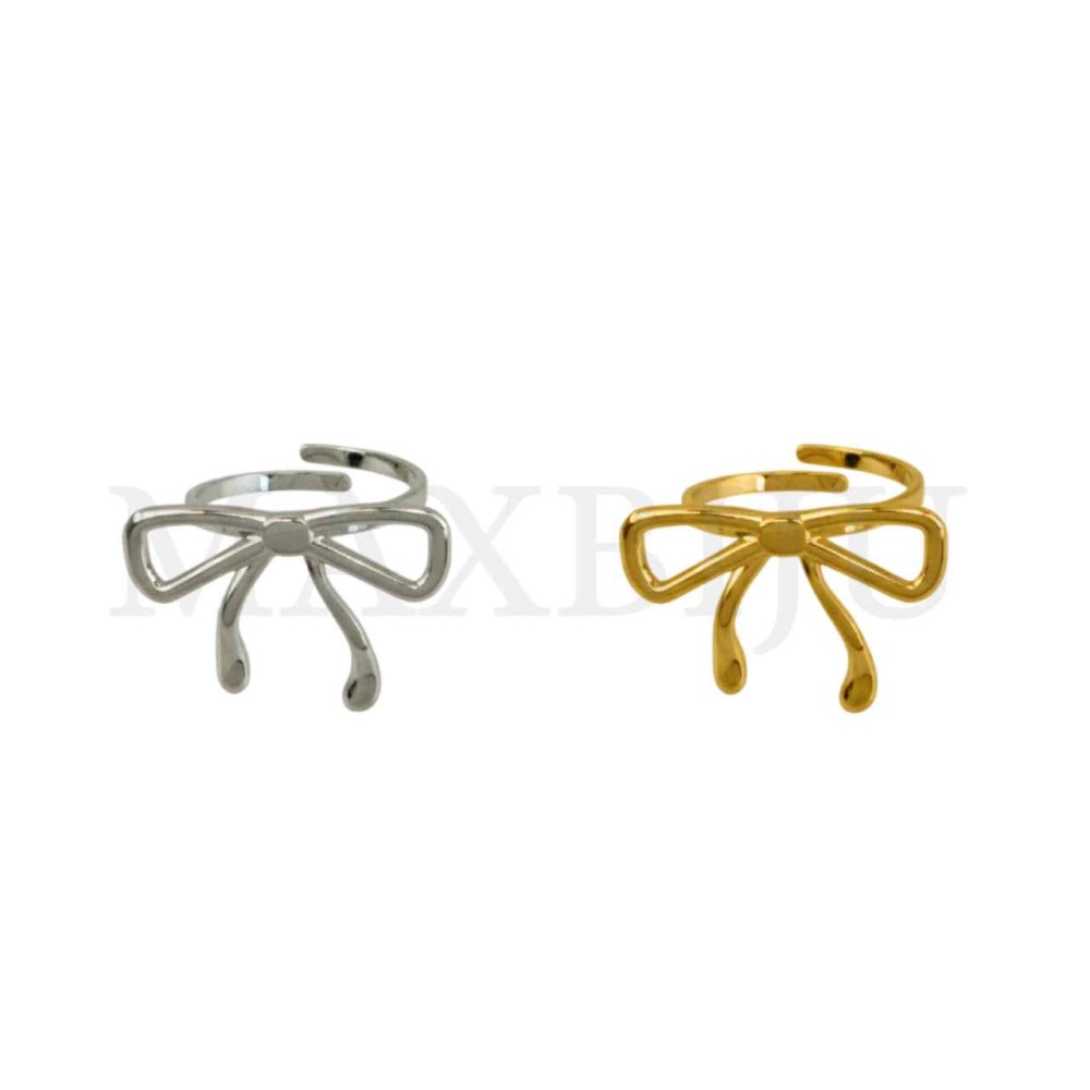 Stainless Steel Adjustable Ring - Bow