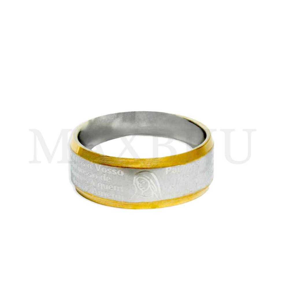 Stainless Steel Alliance Ring "Pai Nosso" with Virgen Mary