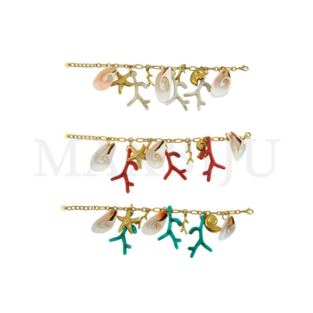 Stainless Steel Bracelet With Resin Pendants - 20cm