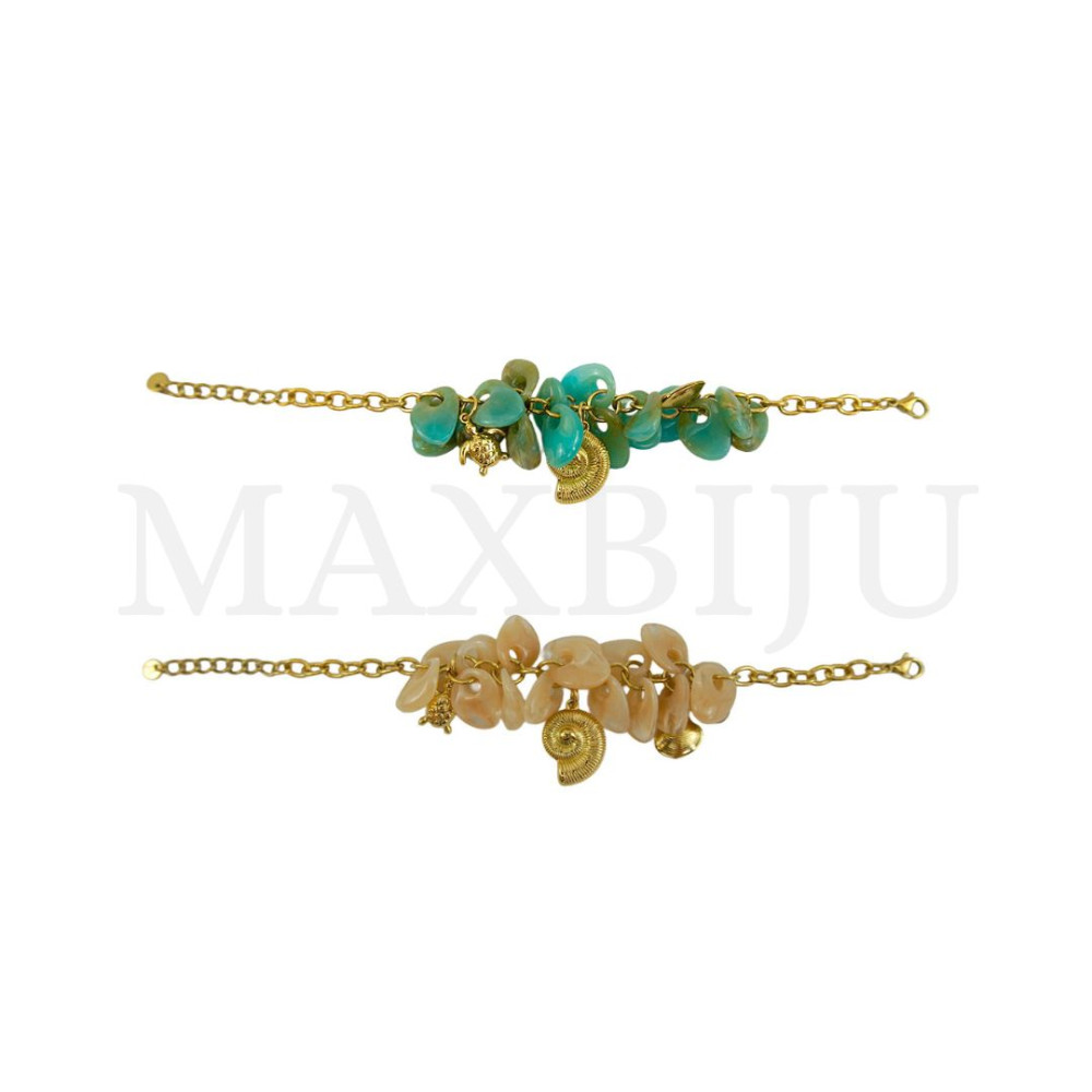 Stainless Steel Bracelet With Resin Pendants - 20cm