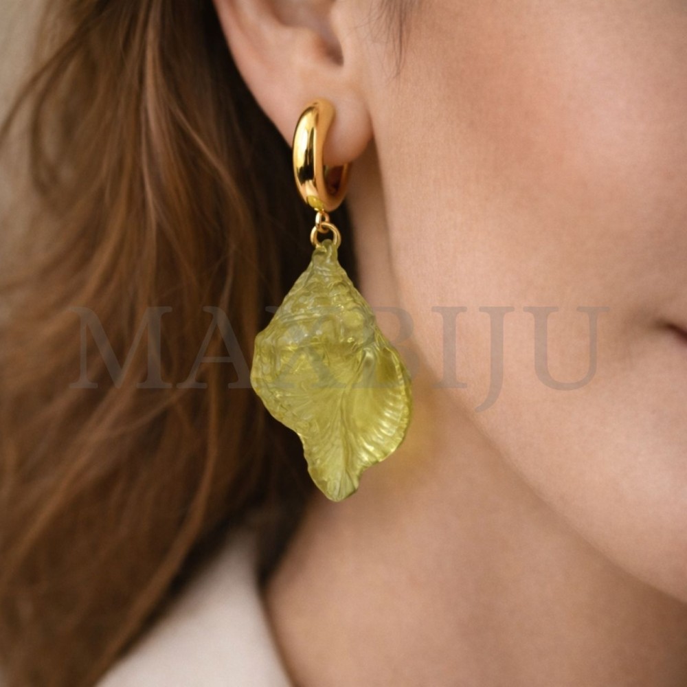 Stainless Steel and Resin Earrings -  Shell