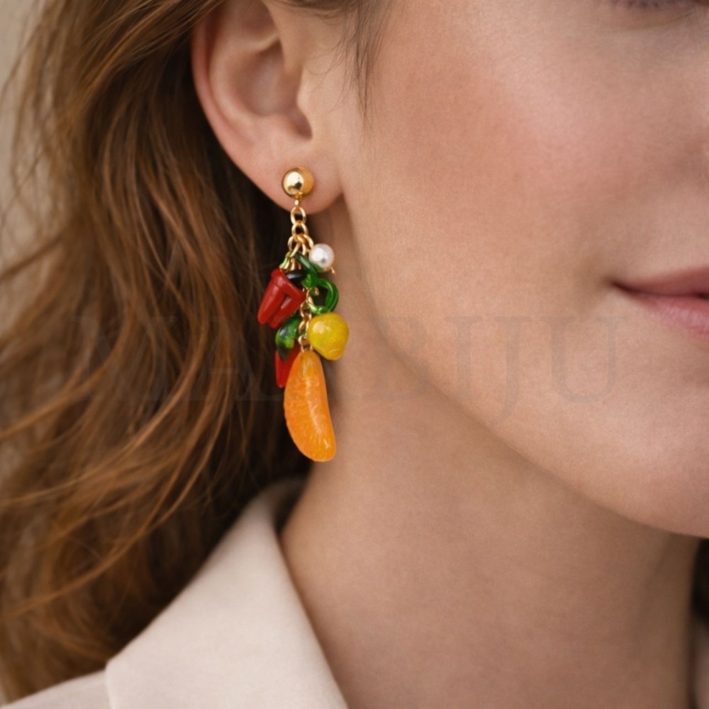 Stainless Steel and Resin Earrings - Peppers and Tangerines