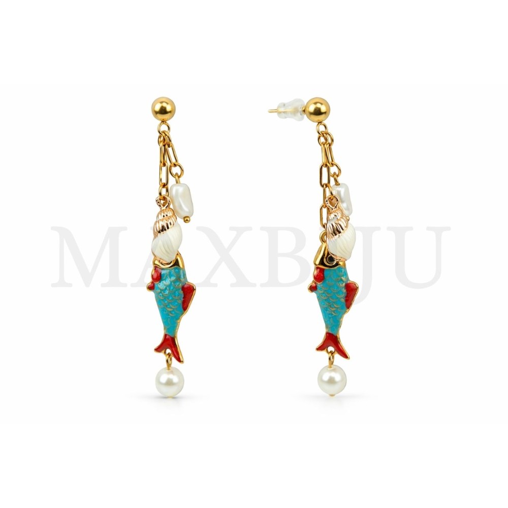 Stainless Steel and Resin Earrings - Fish and Shell