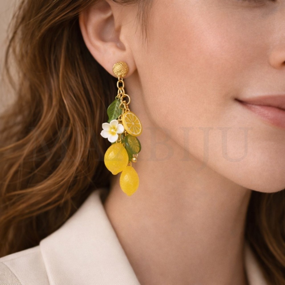 Stainless Steel and Resin Earrings - Lemons