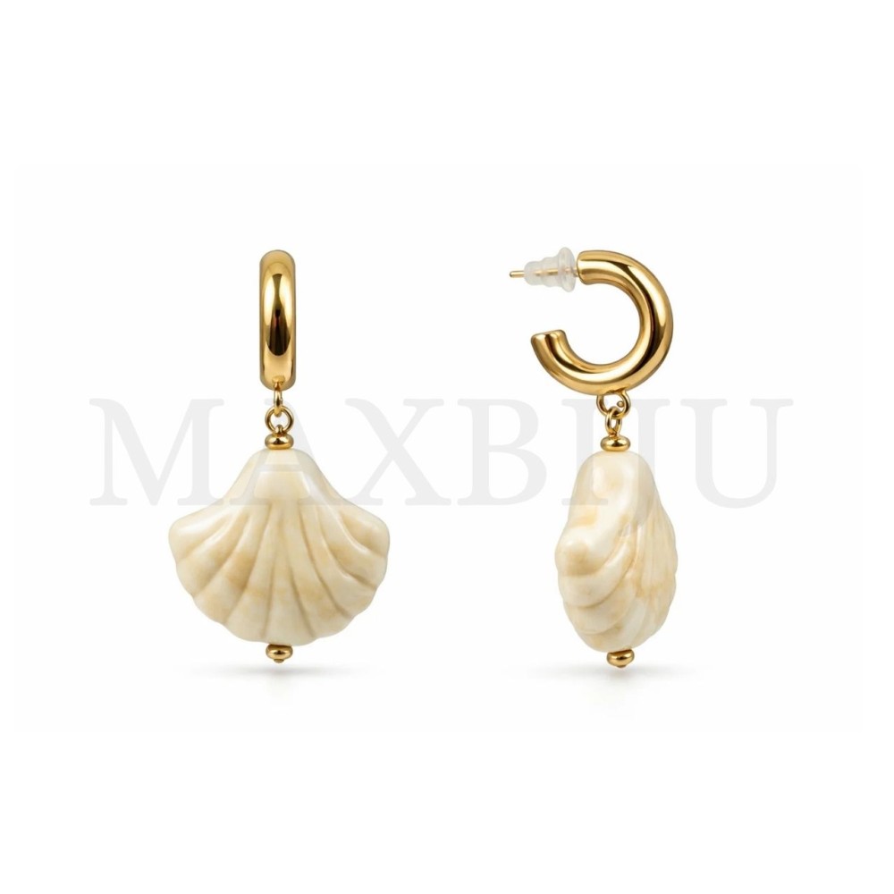 Stainless Steel and Resin Earrings -  Shell
