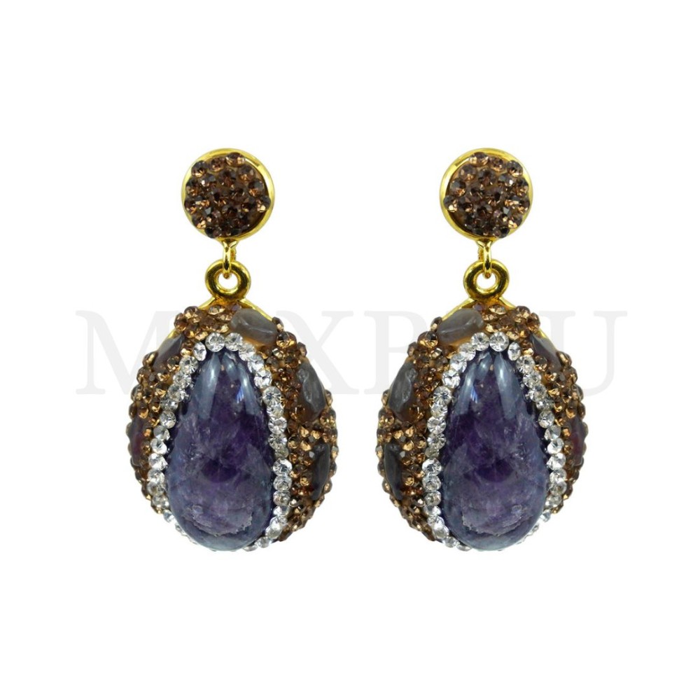 Metal Earring With Natural Stone