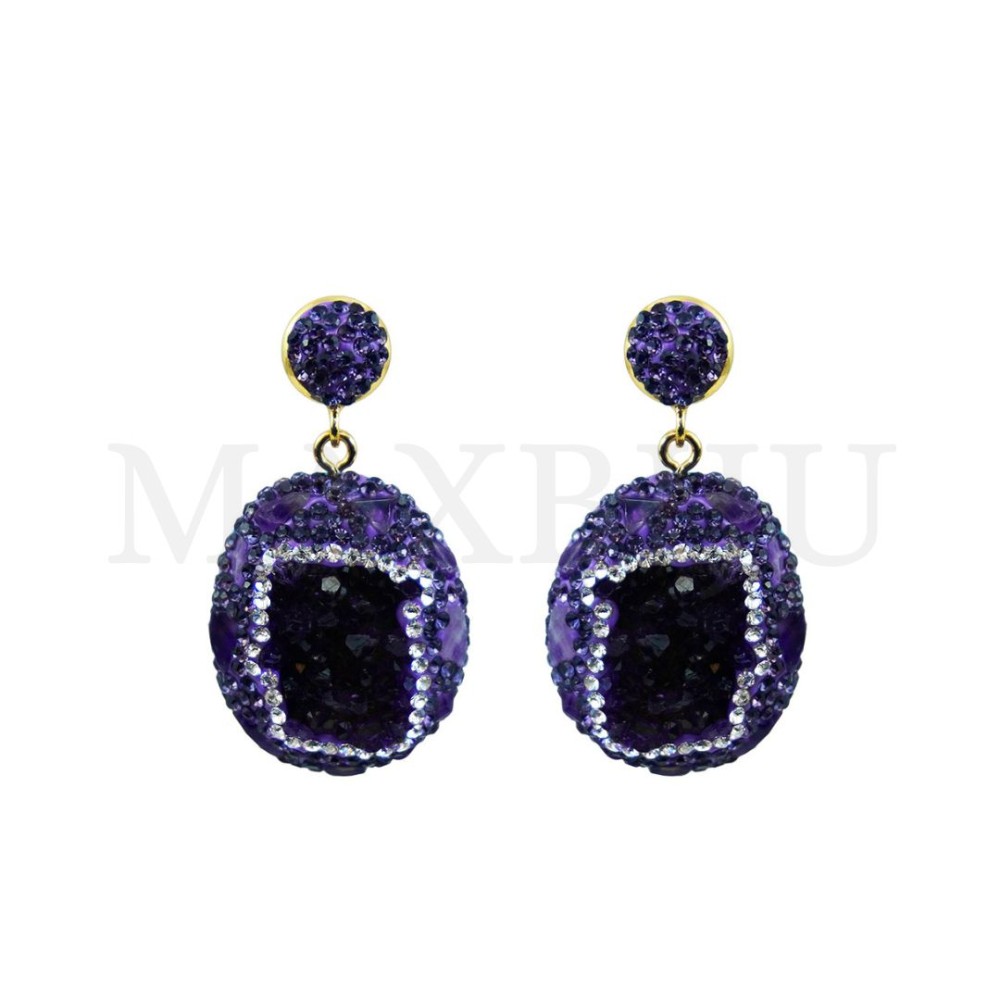 Metal Earring With Natural Stone