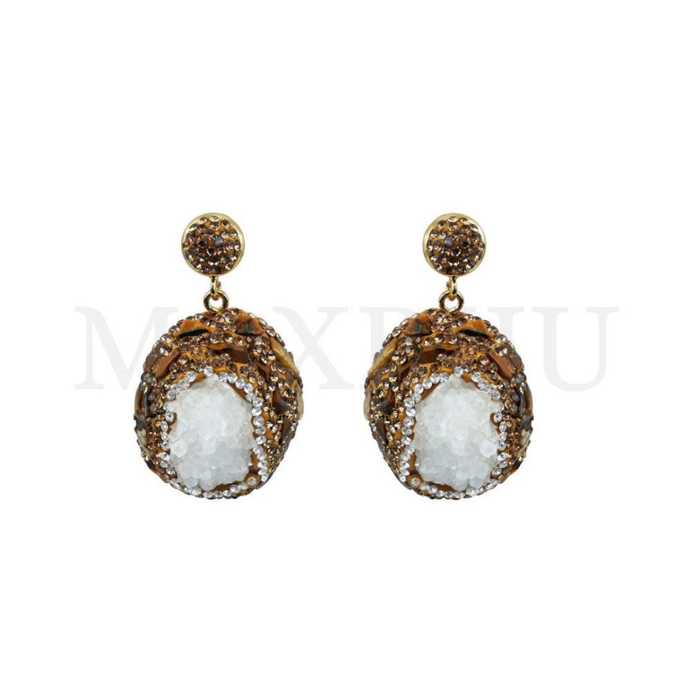 Metal Earring With Natural Stone