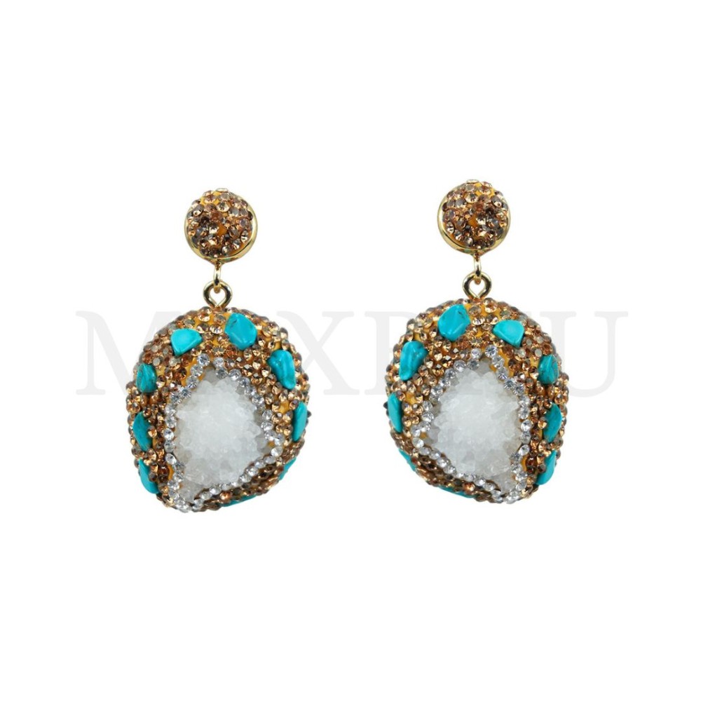 Metal Earring With Natural Stone