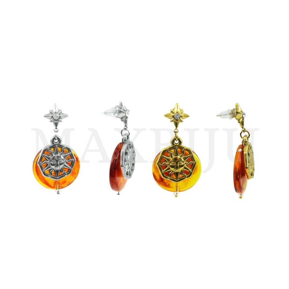 Stainless Steel and Resin Earring  - Sun