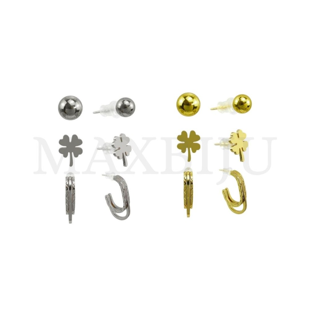 Set of Three Stainless Steel Earrings