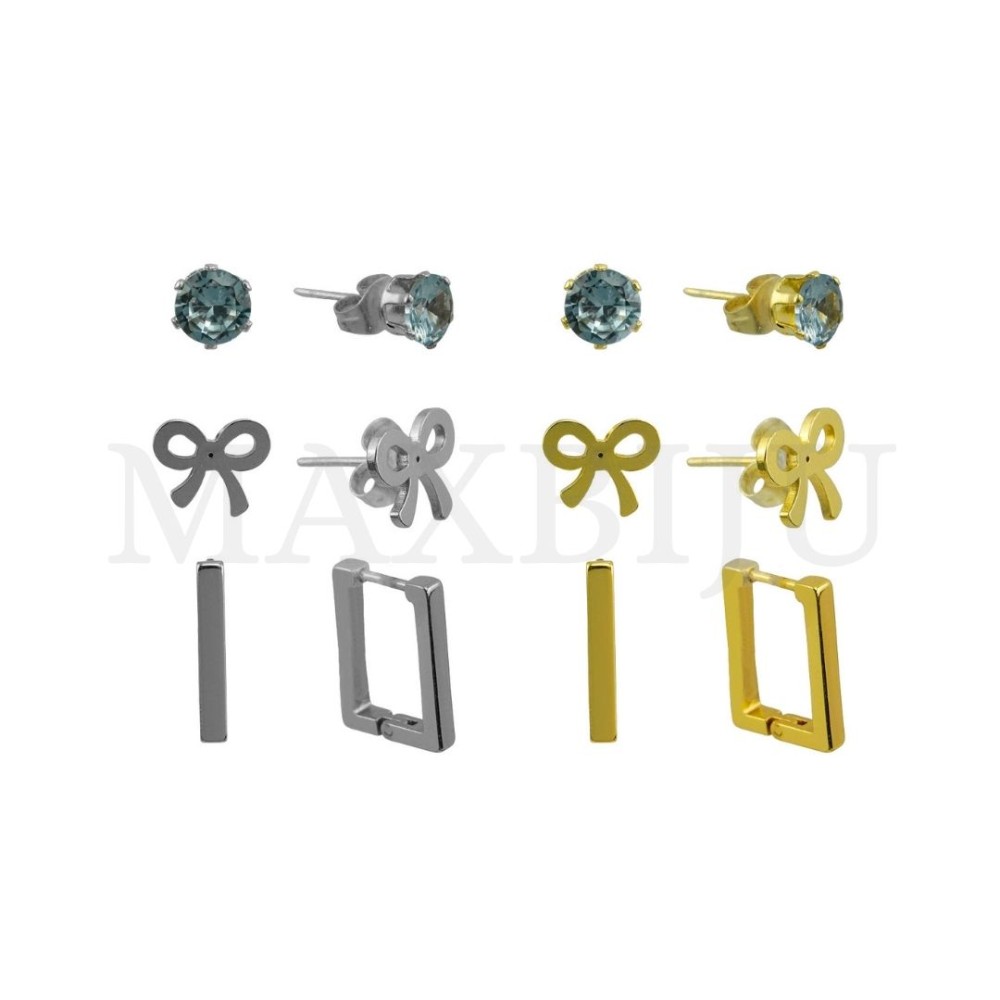 Set of Three Stainless Steel Earrings