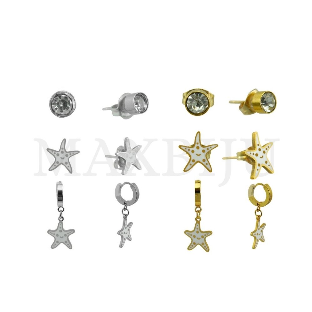 Set of Three Stainless Steel Earrings