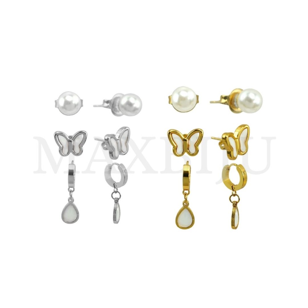Set of Three Stainless Steel Earrings