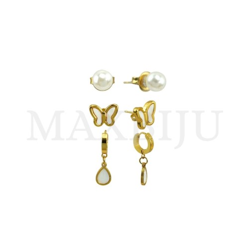 Set of Three Stainless Steel Earrings
