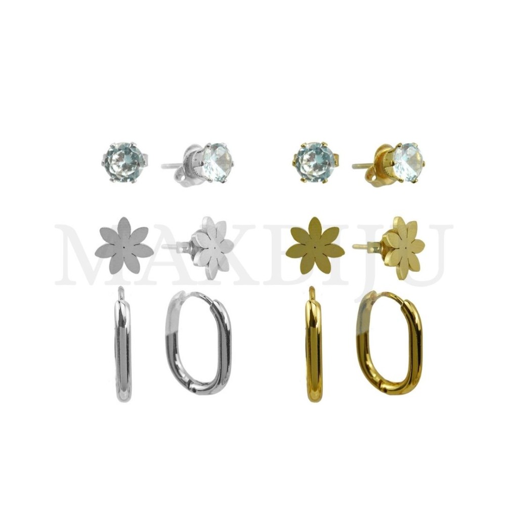 Set of Three Stainless Steel Earrings