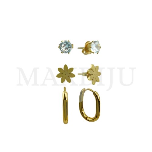 Set of Three Stainless Steel Earrings