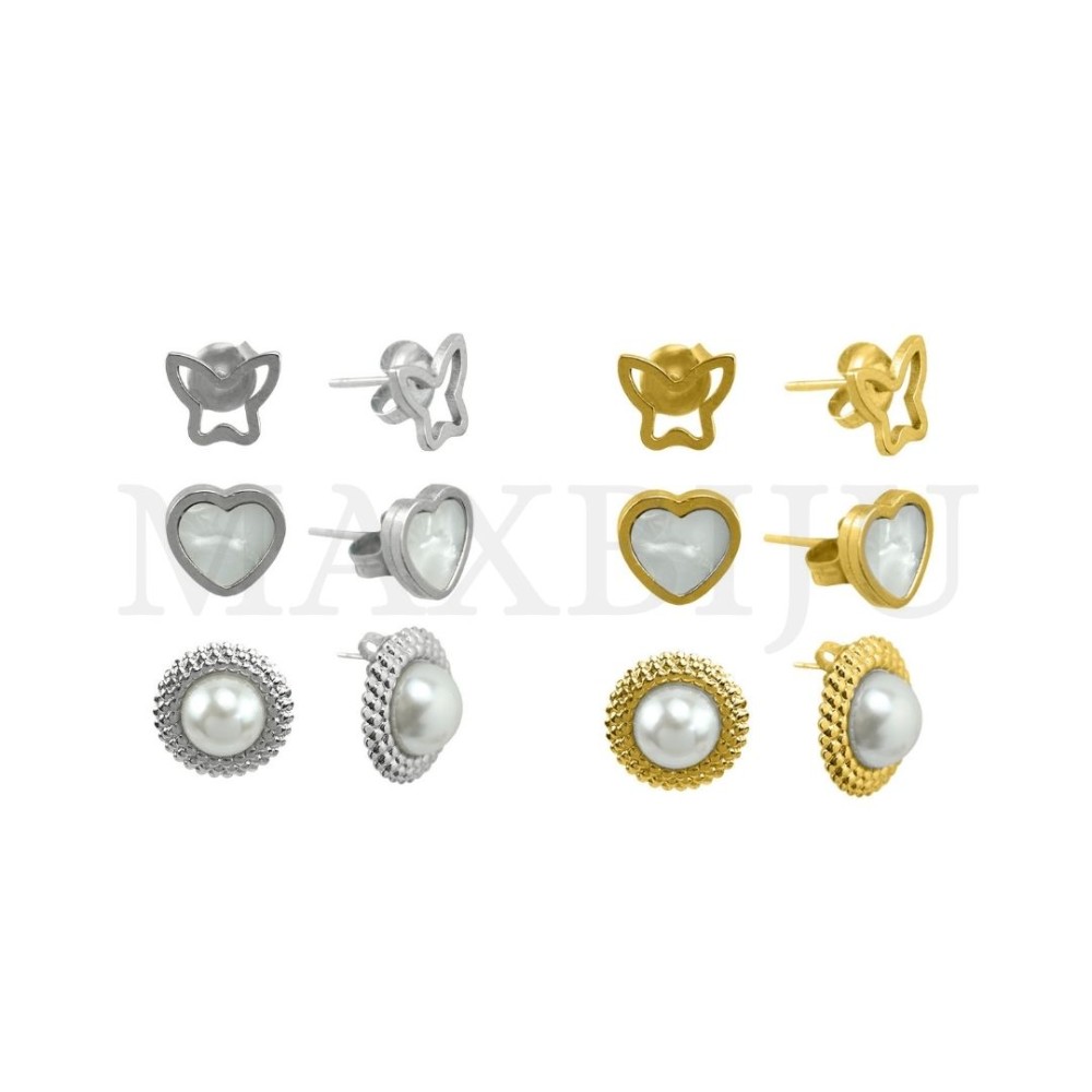 Set of Three Stainless Steel Earrings