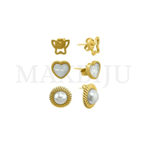 Set of Three Stainless Steel Earrings