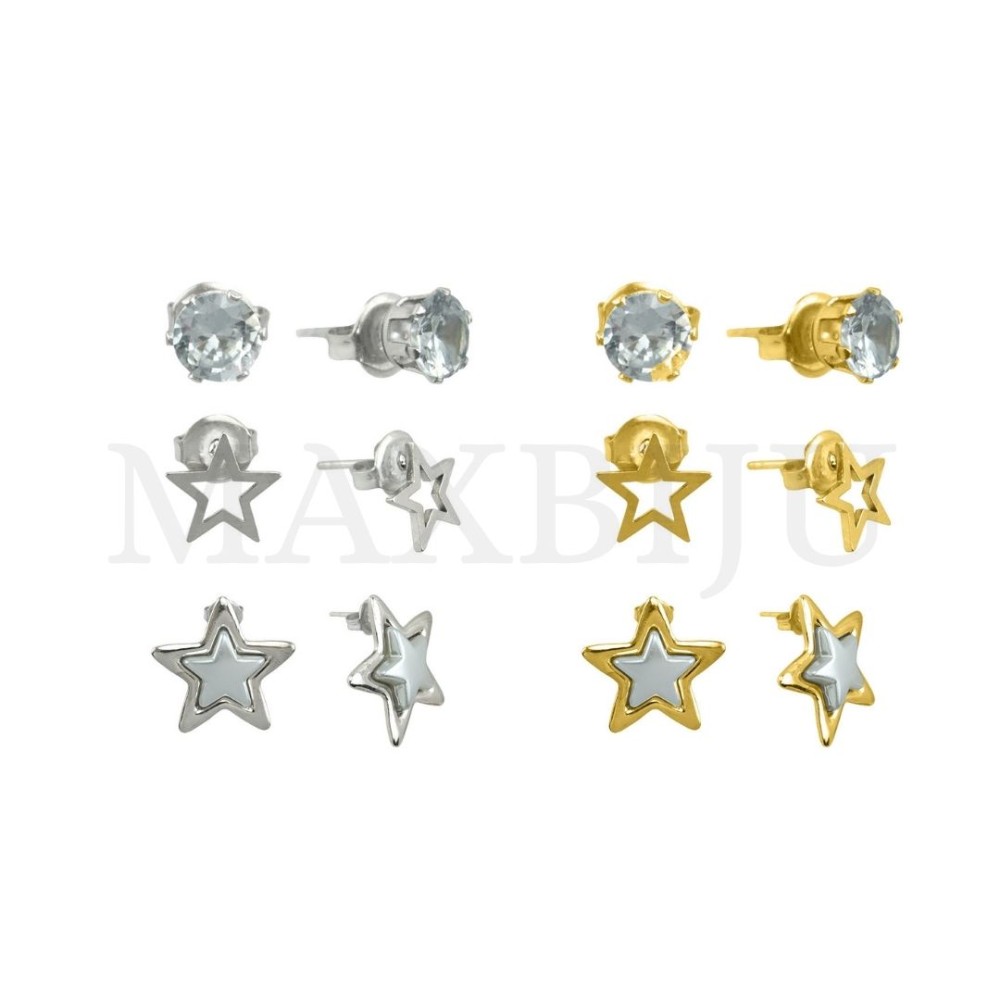 Set of Three Stainless Steel Earrings