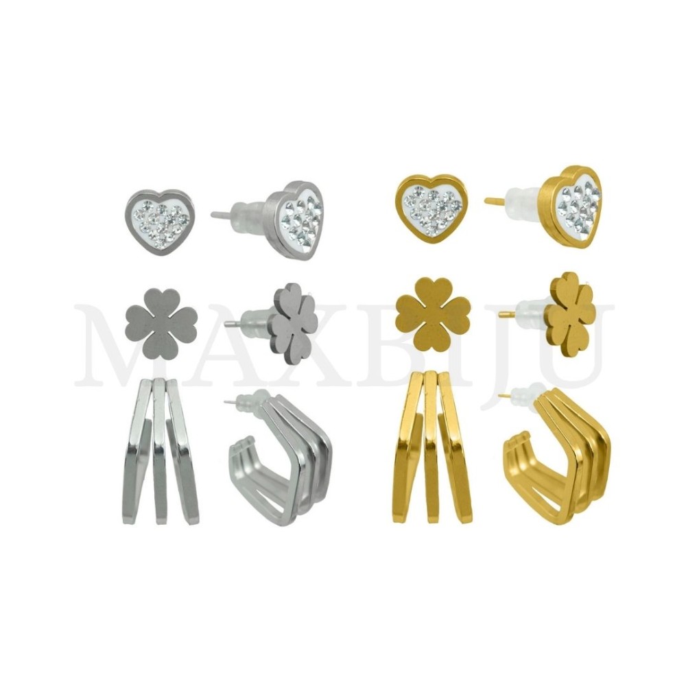 Set of Three Stainless Steel Earrings